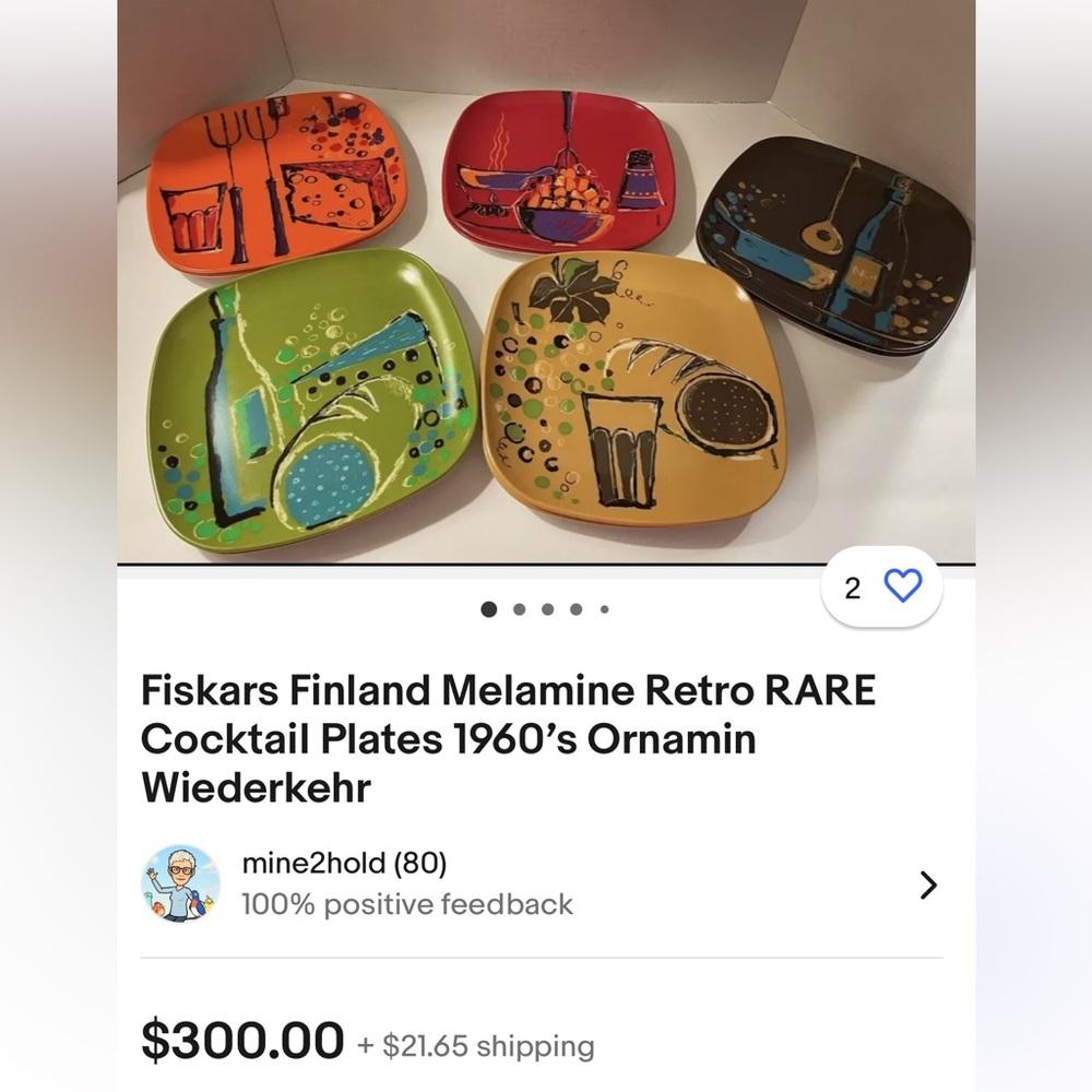 FISKARS FINLAND Melamine Retro Cocktail Plates Set of 6 - Picture 14 of 15